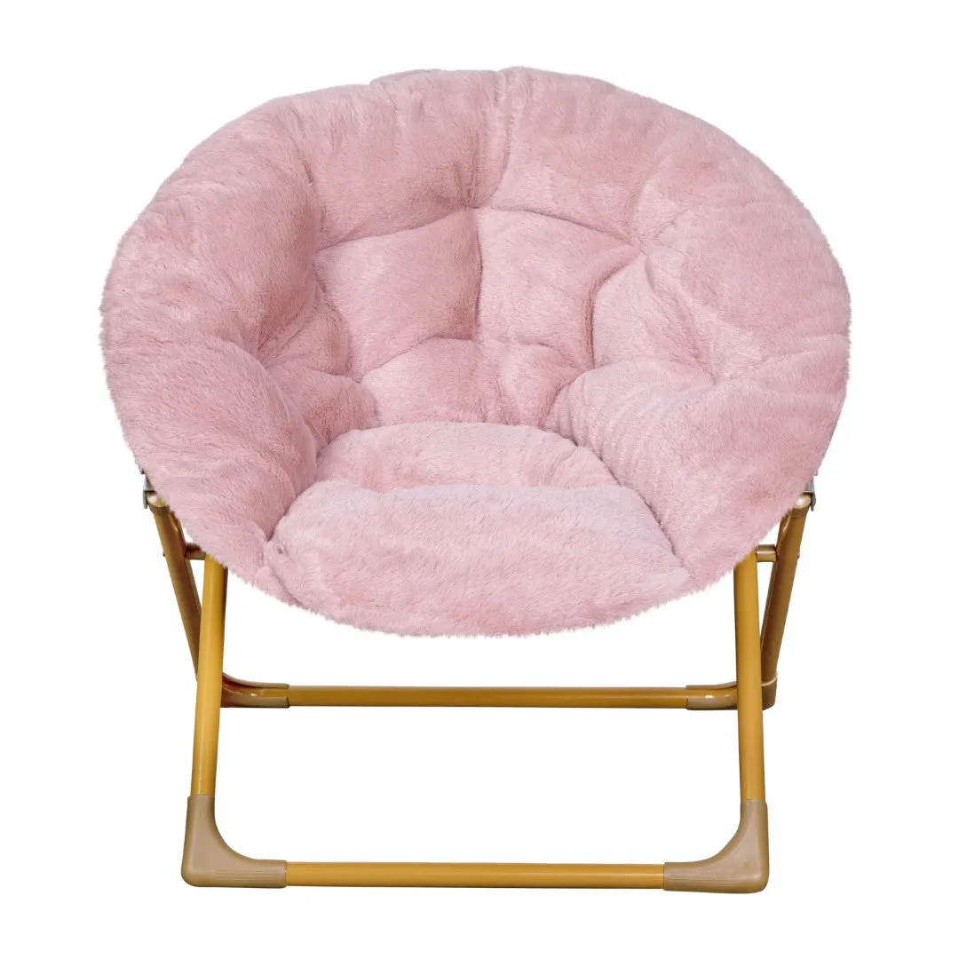 23" Kids Cozy Mini Folding Saucer Chair, Faux Fur Moon Chair for Toddlers and Bedroom, Blush/Soft Gold