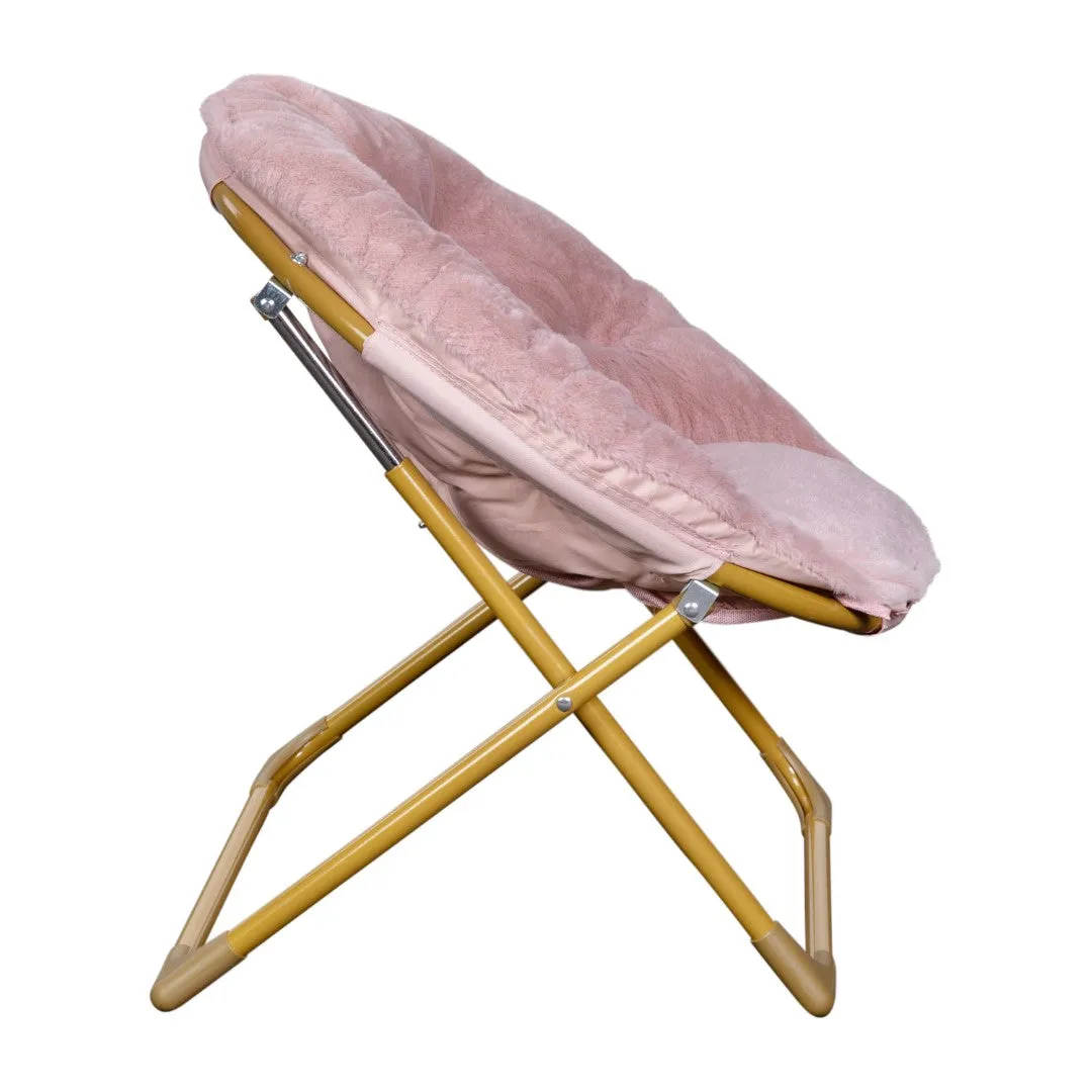 23" Kids Cozy Mini Folding Saucer Chair, Faux Fur Moon Chair for Toddlers and Bedroom, Blush/Soft Gold