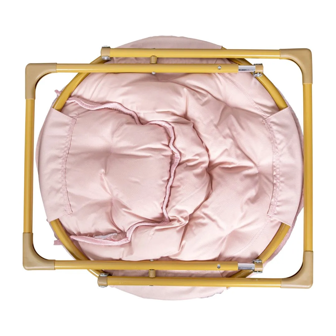 23" Kids Cozy Mini Folding Saucer Chair, Faux Fur Moon Chair for Toddlers and Bedroom, Blush/Soft Gold