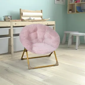 23" Kids Cozy Mini Folding Saucer Chair, Faux Fur Moon Chair for Toddlers and Bedroom, Blush/Soft Gold