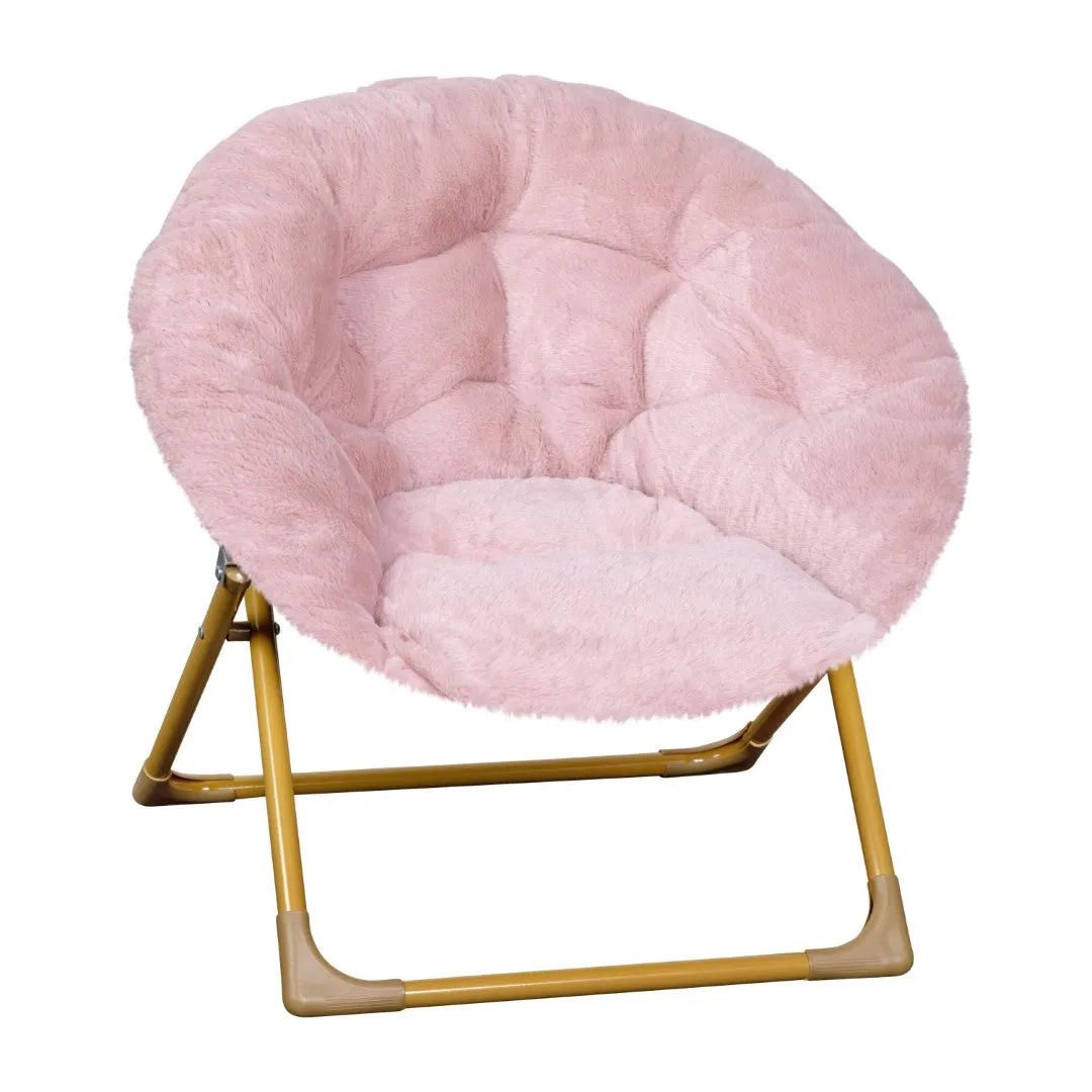 23" Kids Cozy Mini Folding Saucer Chair, Faux Fur Moon Chair for Toddlers and Bedroom, Blush/Soft Gold