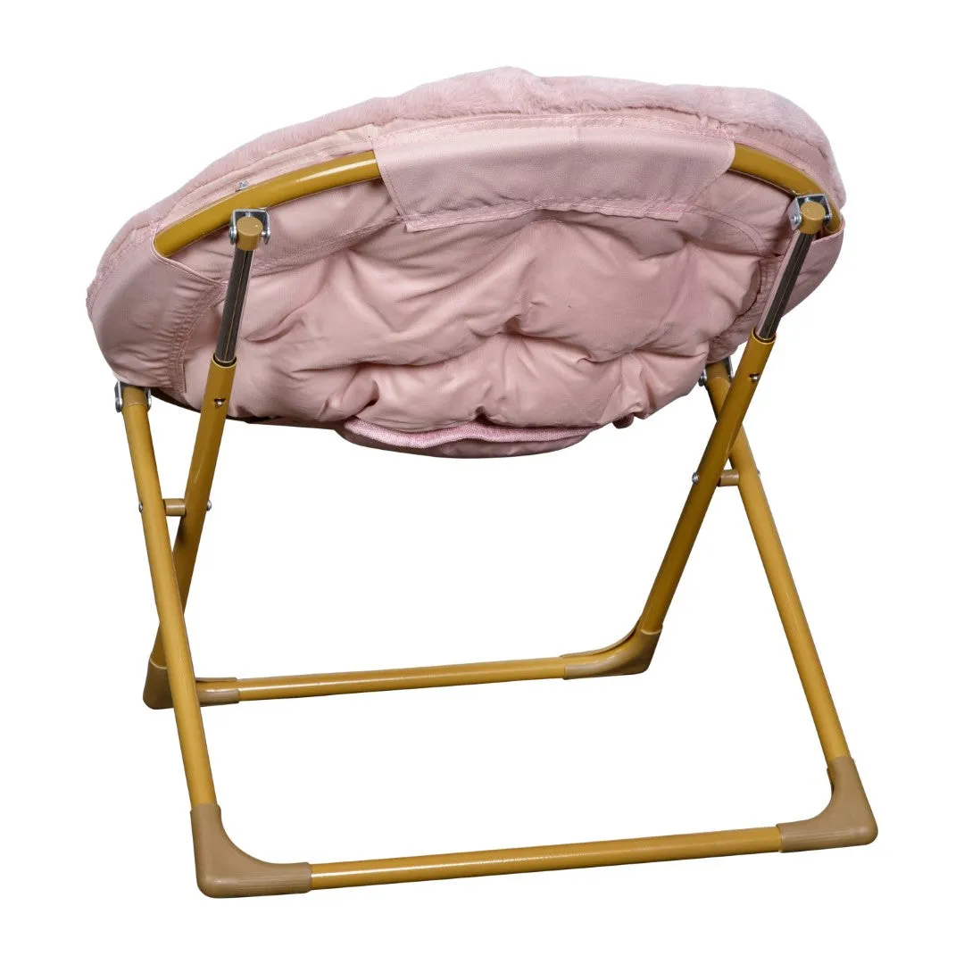 23" Kids Cozy Mini Folding Saucer Chair, Faux Fur Moon Chair for Toddlers and Bedroom, Blush/Soft Gold