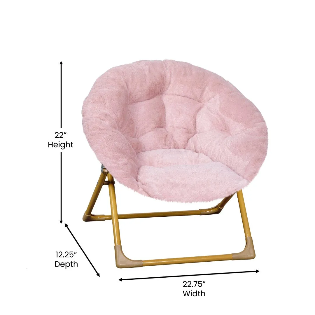 23" Kids Cozy Mini Folding Saucer Chair, Faux Fur Moon Chair for Toddlers and Bedroom, Blush/Soft Gold