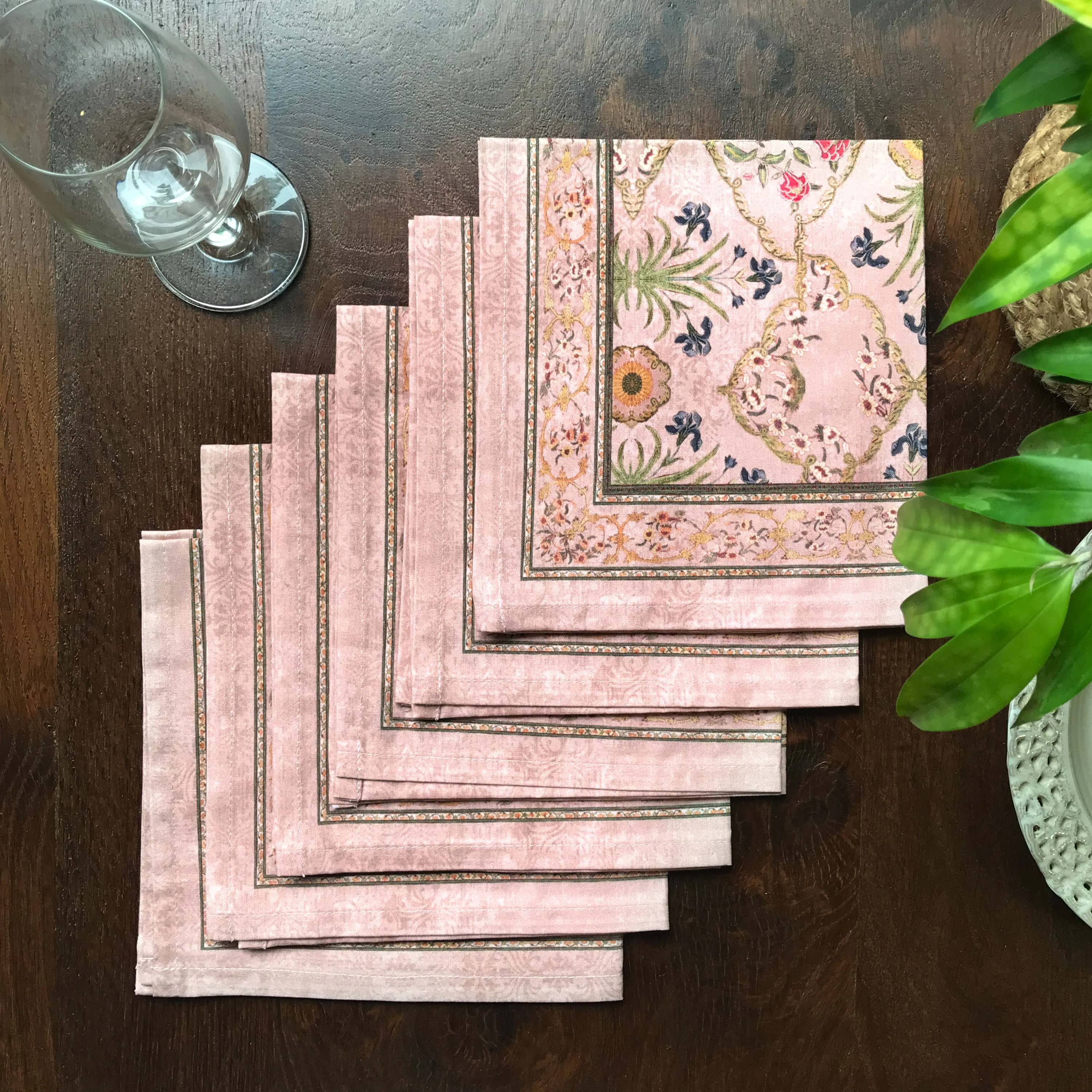 Blush Floral Set Of 6 Table Napkins