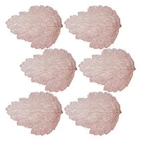 Blush Rose Gold Metallic Fall Leaf Placemats - 18 Inch Non-Slip Vinyl Dining Table Charger Home Decor (Set of 6)
