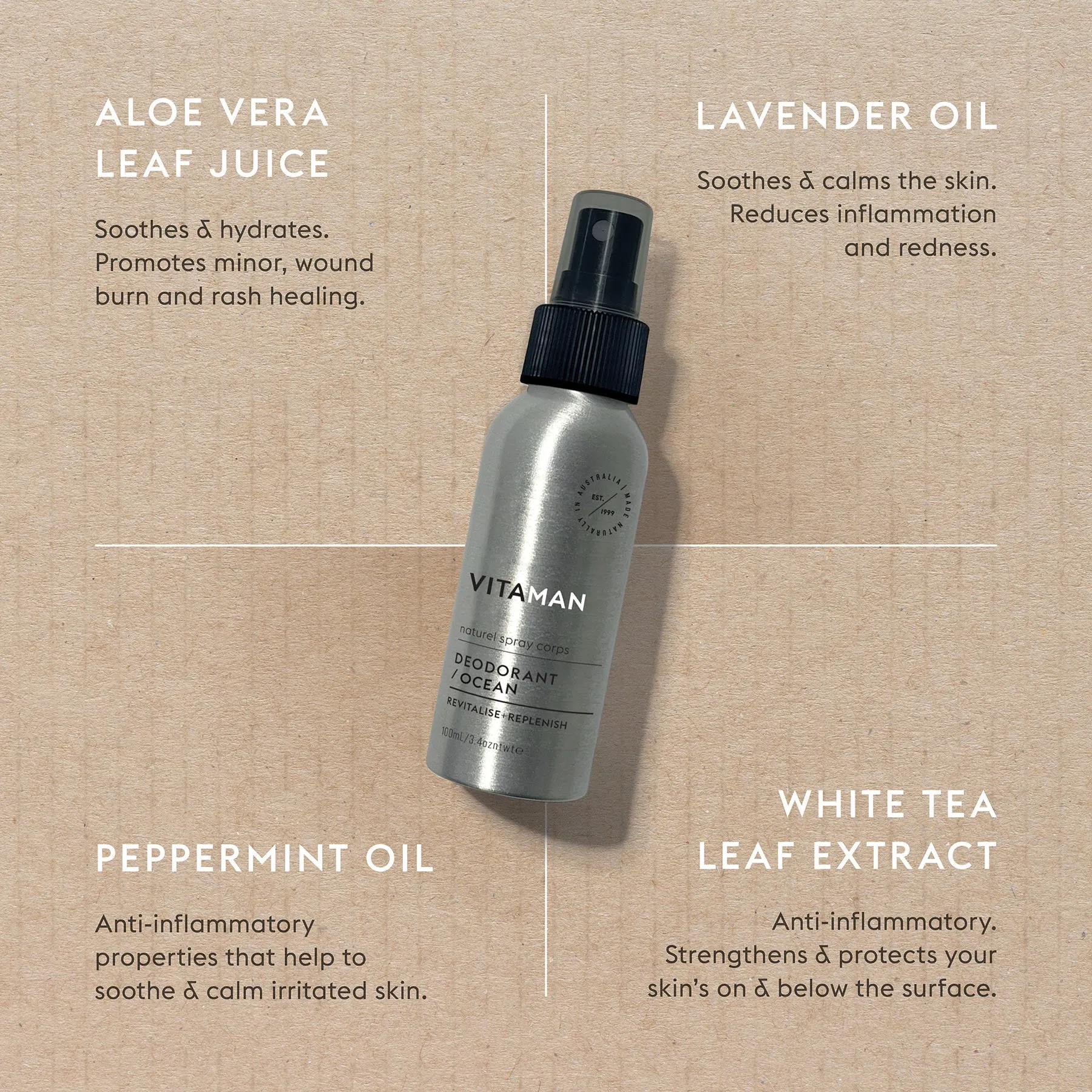 Body Spray - Ocean (Spearmint) Aluminum-Free, Long-Lasting (3.4 fl oz)
