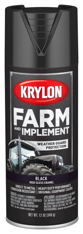 Krylon K01931007 Farm Equipment Spray, Gloss, Black, 12 oz :CAN: QUANTITY: 6