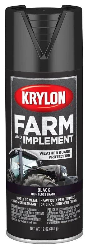Krylon K01931007 Farm Equipment Spray, Gloss, Black, 12 oz :CAN: QUANTITY: 6