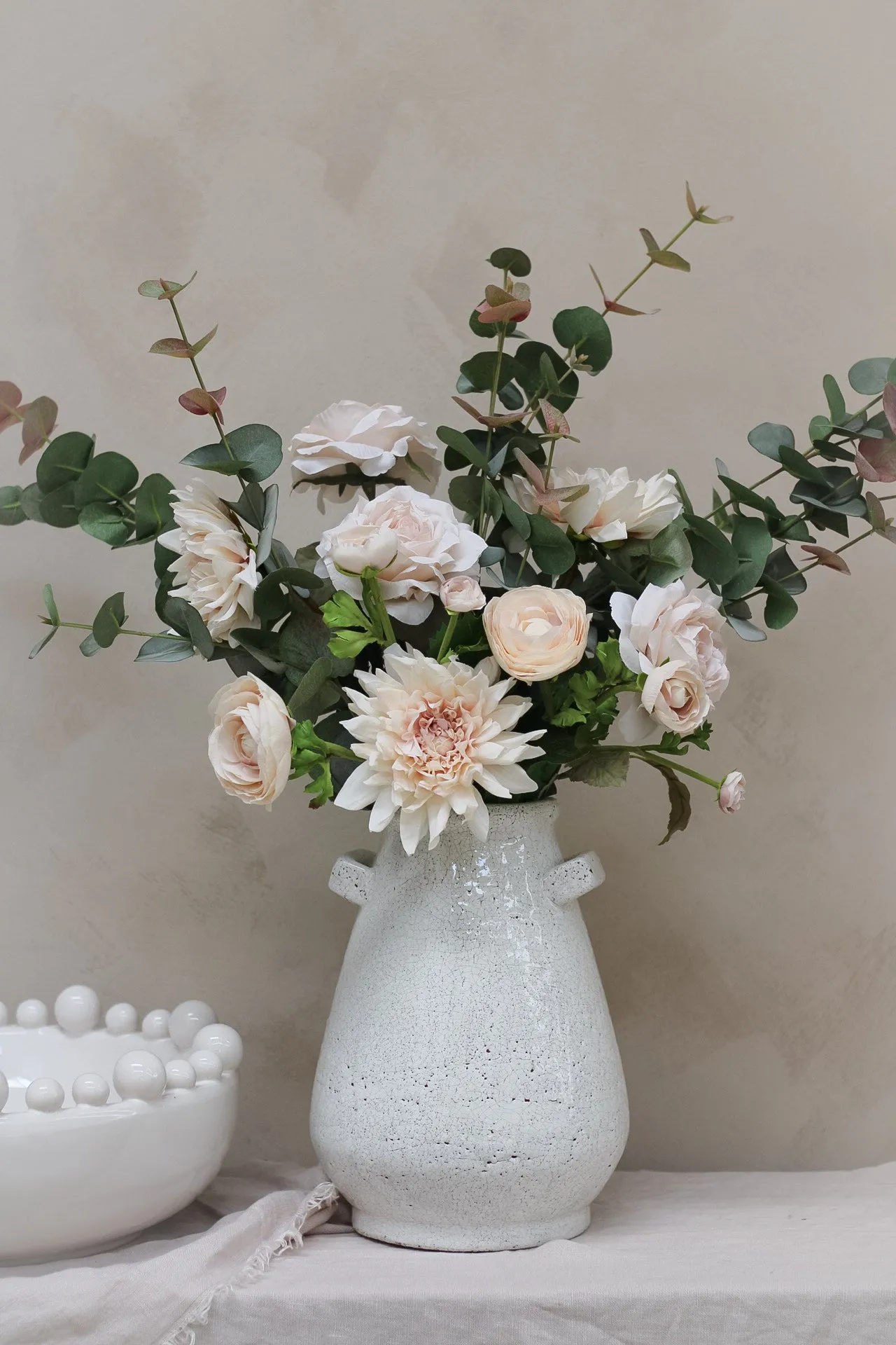 Luxury Real Touch Faux Blush Dahlia & Eucalyptus Arrangement