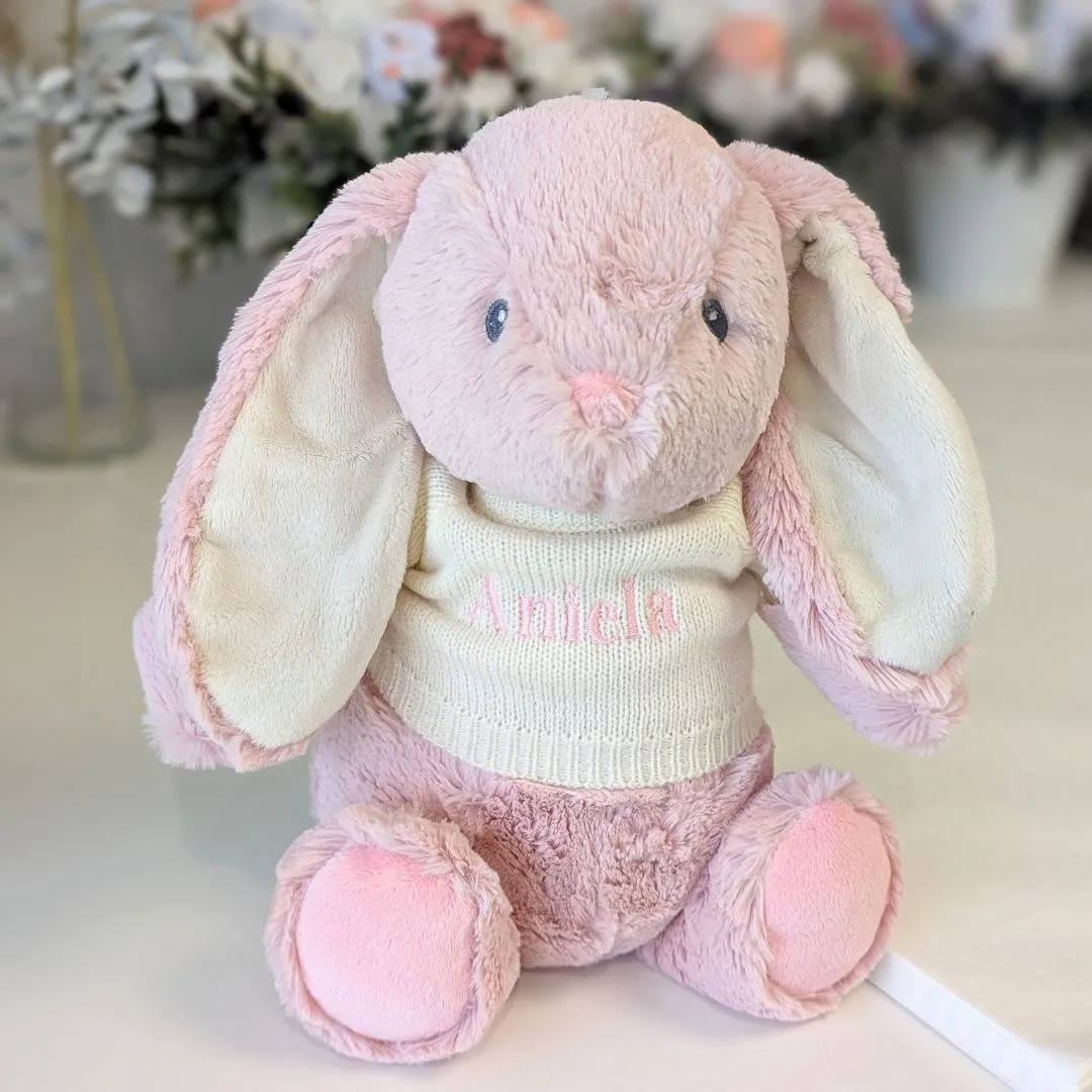 Personalised Large Pink Bunny Cuddly Toy - Dewey Bunny / Rabbit  Soft (32cm)